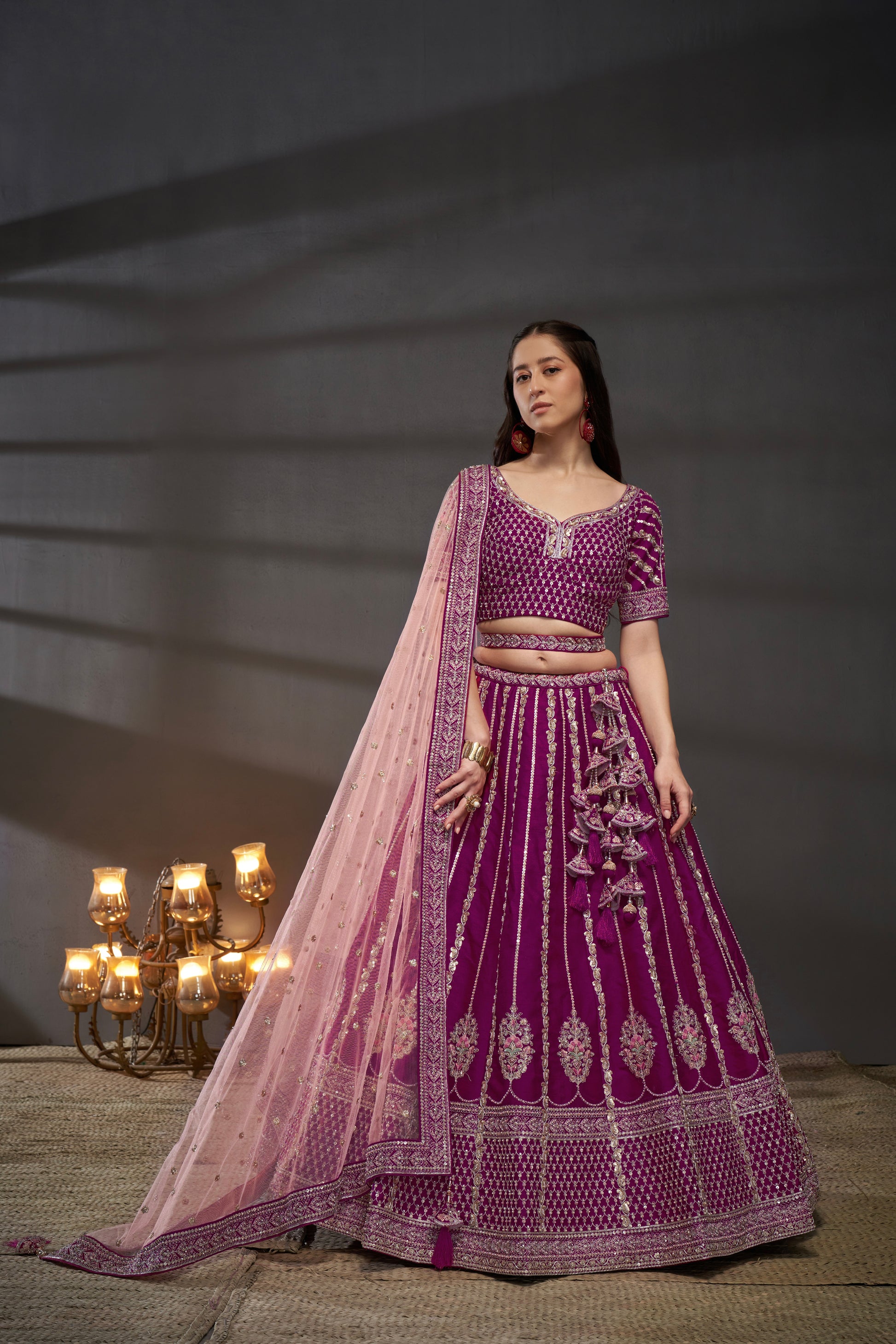 Burgundy Pure Silk & Heavy Work Embroidery Bridal Lehenga & Dupatta