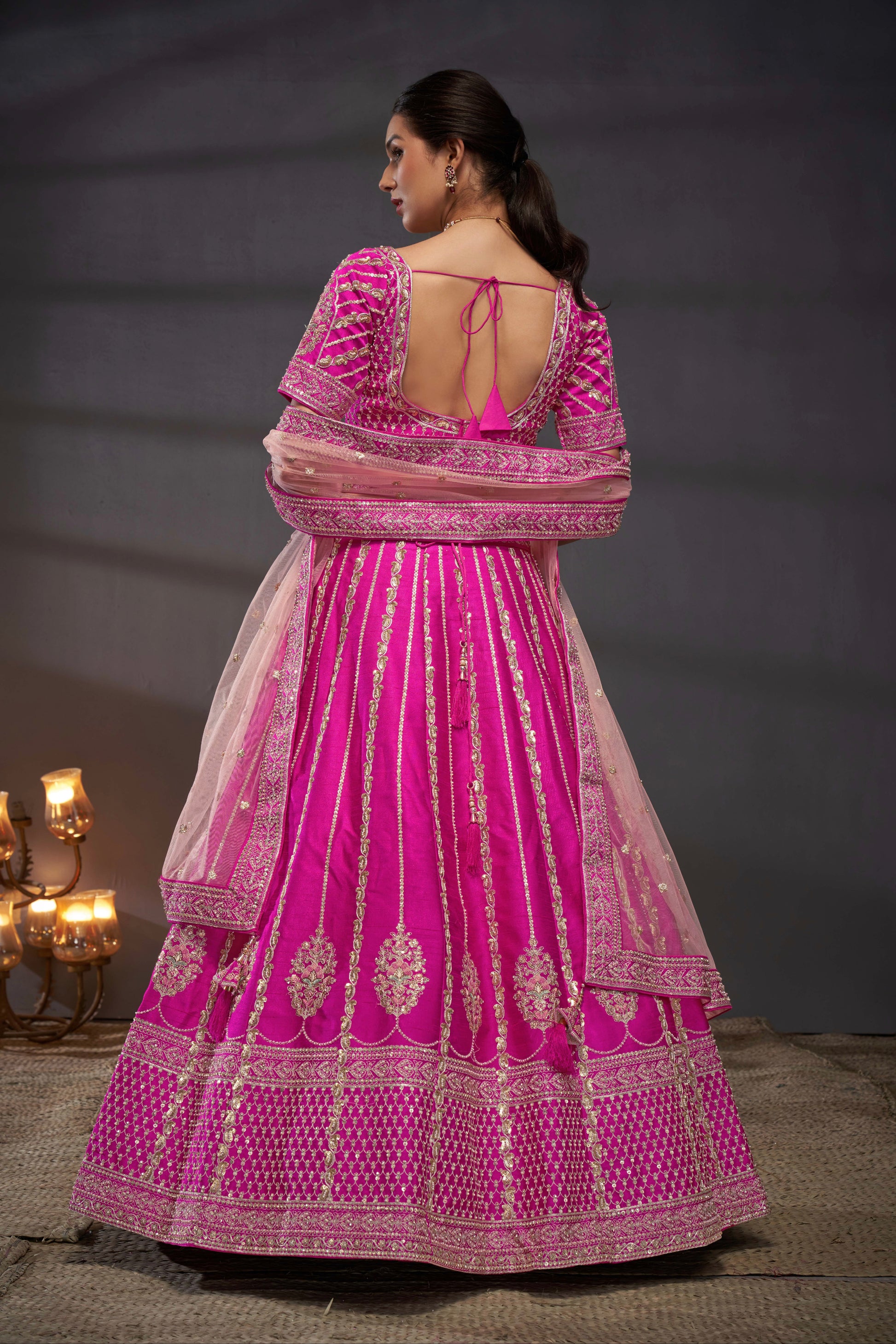 Pink Pure Silk & Heavy Embroidery Bridal Lehenga & Dupatta