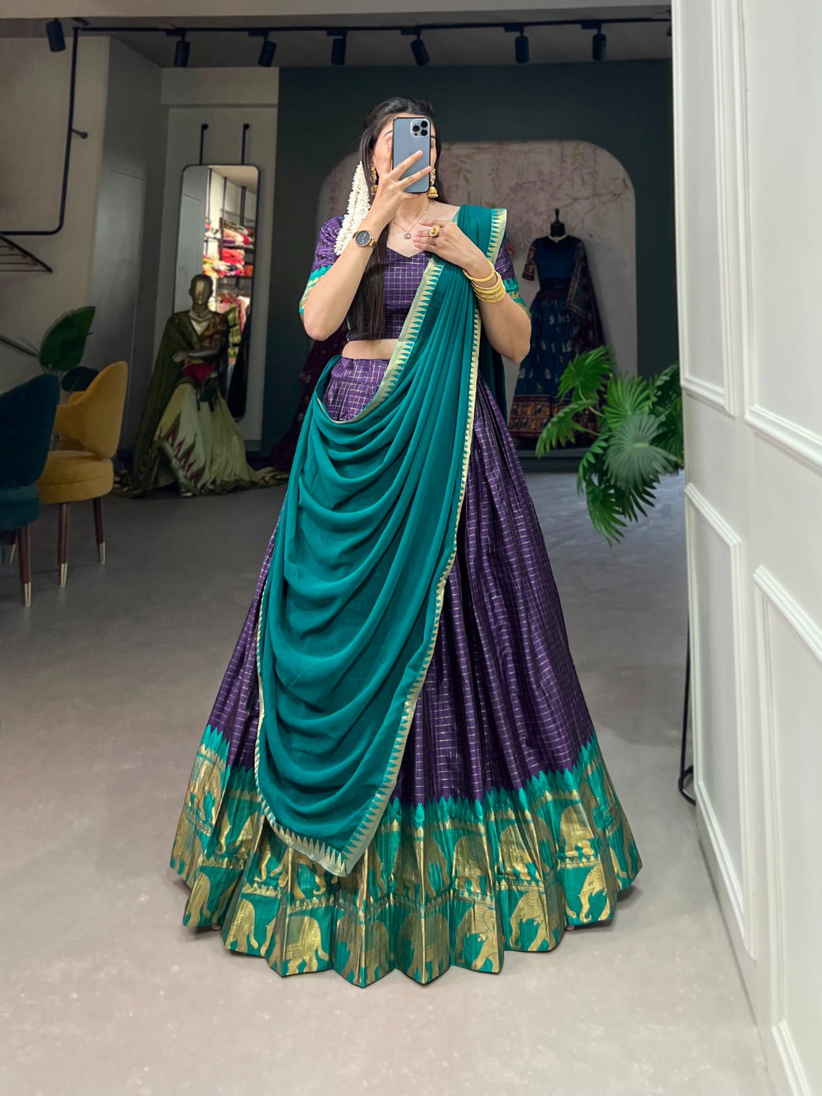 South Indian Style Kalyani Cotton Lehenga Choli