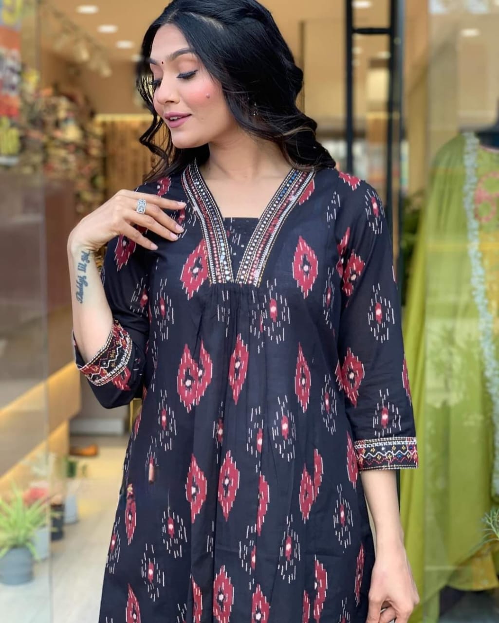 Black Cotton Printed Salwar Suit