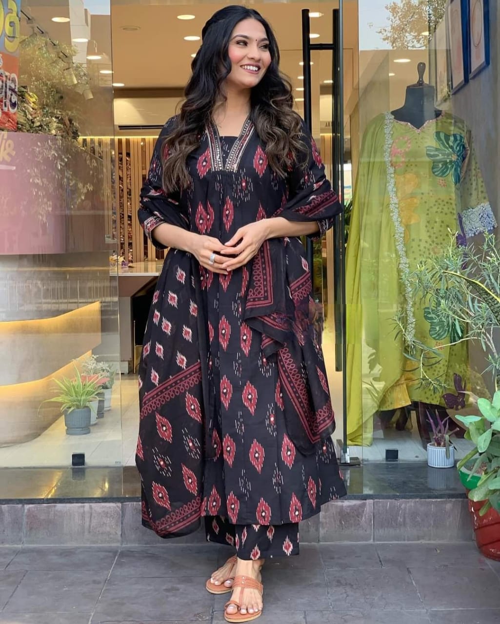 Black Cotton Printed Salwar Suit