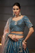 Teal Pure Silk & Heavy Embroidery Bridal Lehenga & Dupatta