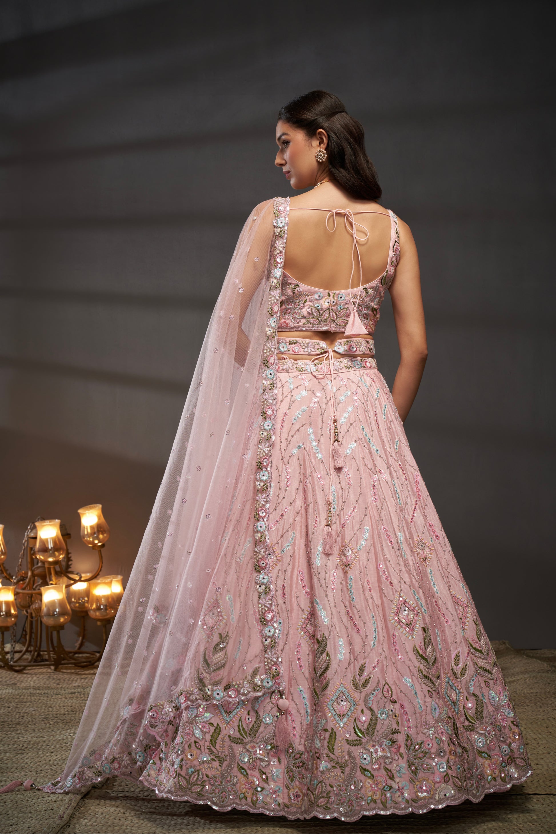 Pink Pure Chiffon & Heavy Embroidery Bridal Lehenga & Dupatta