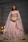 Pink Pure Chiffon & Heavy Embroidery Bridal Lehenga & Dupatta