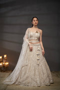 Cream Sequins and Zarkan Embroidery Net Lehenga Choli & Dupatta