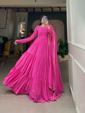 Pink Printed Georgette Gown With Dupatta