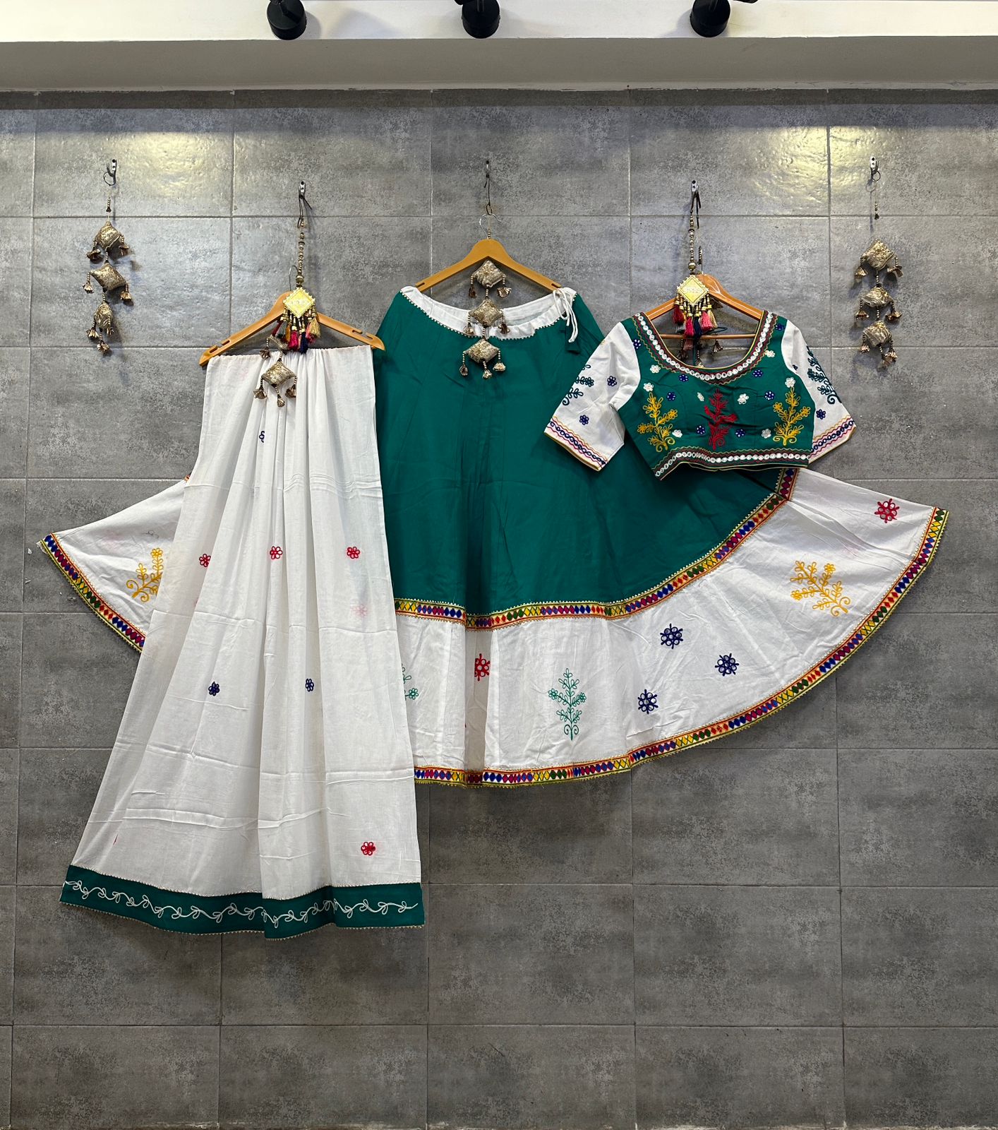 Navaratri Cotton Hand Mirror Work Lehenga Choli