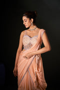 Peach Ready-to-Wear Georgette Chiffon Saree & Hand Embroidered Blouse