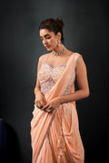 Peach Ready-to-Wear Georgette Chiffon Saree & Hand Embroidered Blouse