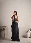 Black Ready-to-Wear Chinnon Saree with Hand Embroidered Blouse