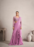 Onion Pink Ready to Wear Georgette Saree with Beads and Sequence Work