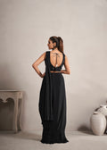 Black Ready to Wear Georgette Saree with Mirror and Beads Work