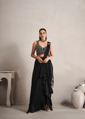 Black Ready to Wear Georgette Saree with Mirror and Beads Work