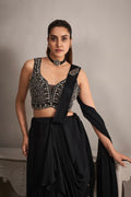 Black Ready to Wear Georgette Saree with Mirror and Beads Work