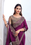 Purple Chiffon Silk Saree with Heavy Embroidery and Sequin Work