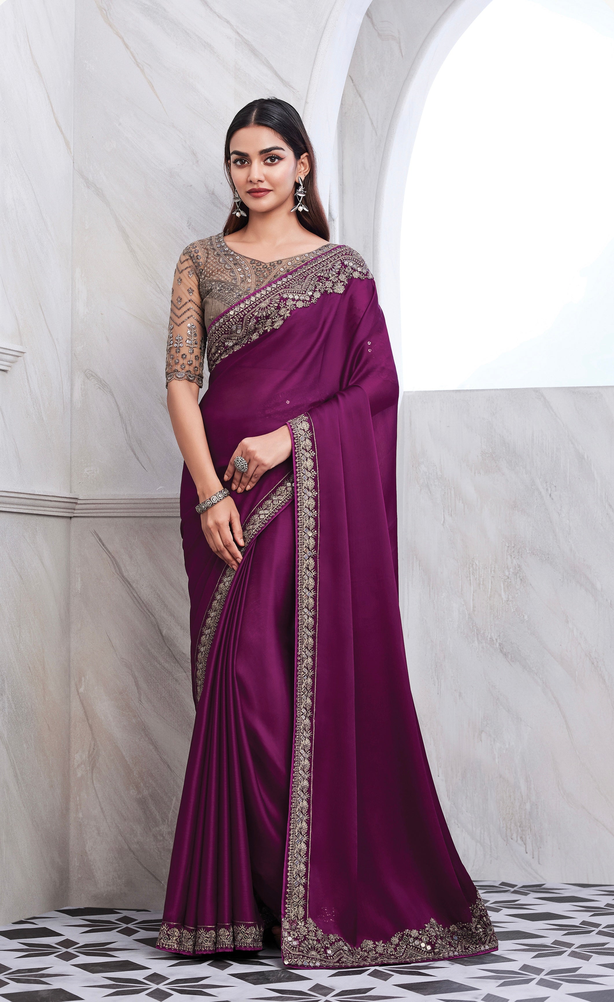 Stunning Look Purple Color Heavy Georgette Silk Saree With Blouse USA | Fancy Designer Saree fashion With Heavy Double Sequence And Embroidery Work.