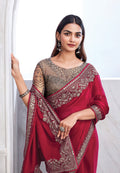 Red Chiffon Silk Saree with Heavy Embroidery and Sequin Work