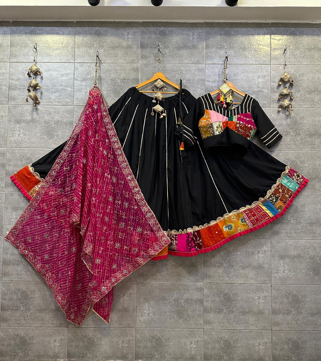 Navaratri Cotton Hand Mirror Work Lehenga Choli