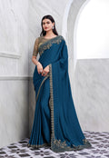 Navy Blue Walnut Silk Saree with Heavy Embroidery and Sequin Work