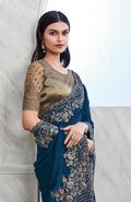 Navy Blue Walnut Silk Saree with Heavy Embroidery and Sequin Work