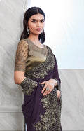 Plum Walnut Silk Saree with Heavy Embroidery and Sequin Work