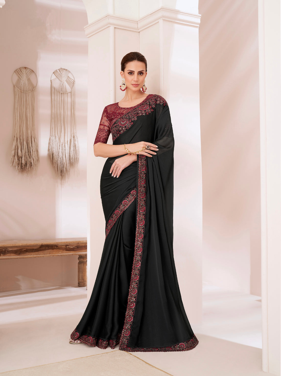 Black Silk Chiffon Saree with Banglori Silk Blouse