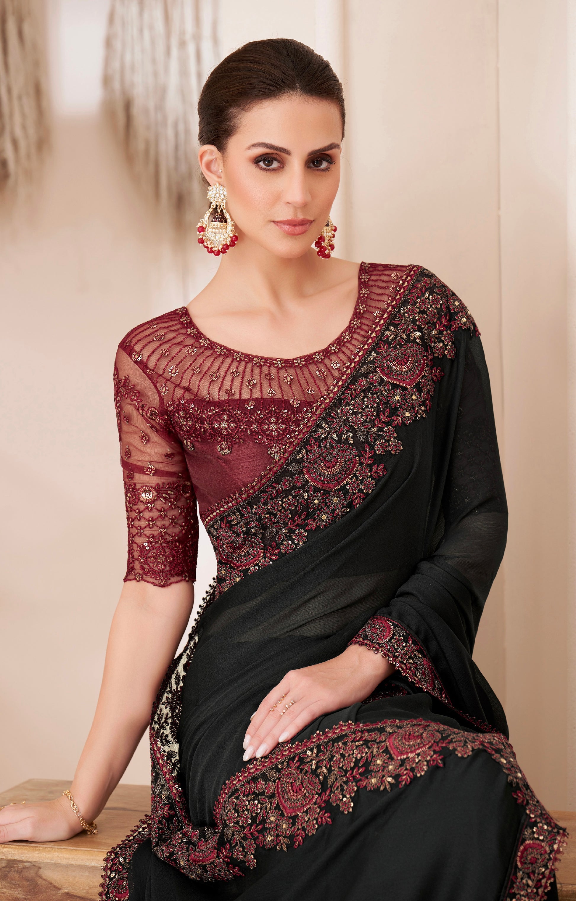 Black Silk Chiffon Saree with Banglori Silk Blouse