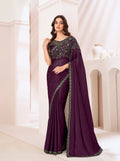 Deep Purple Cherry Satin Chiffon Saree with Satin Blouse