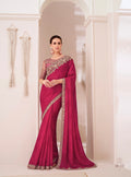 Magenta Cherry Satin Chiffon Saree with Satin Blouse