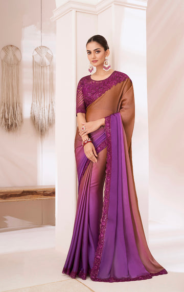 Bronze Shaded Chiffon Saree with Banglori Silk Blouse