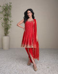 Red Premium Silk Anarkali Suit with Golden Embroidery