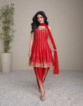 Red Premium Silk Anarkali Suit with Golden Embroidery