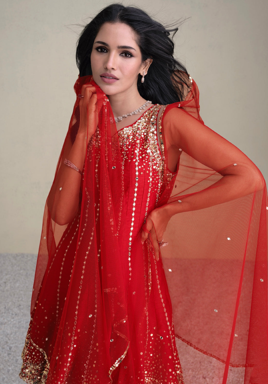 Red Premium Silk Anarkali Suit with Golden Embroidery