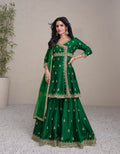 Green Premium Silk Sharara Suit with Golden Embroidery