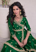 Green Premium Silk Sharara Suit with Golden Embroidery