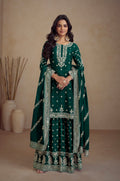 Green Real Chinon Palazzo Suit with Embroidery