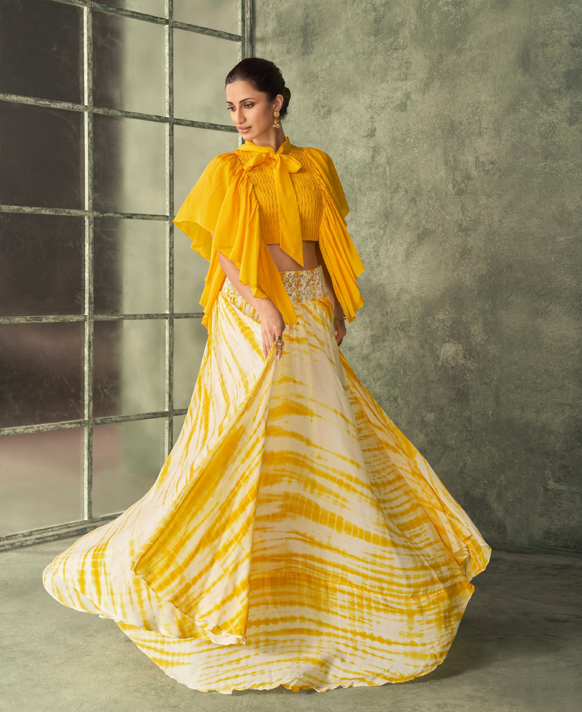 Yellow & White Georgette Lehenga Choli With Embroidery Work