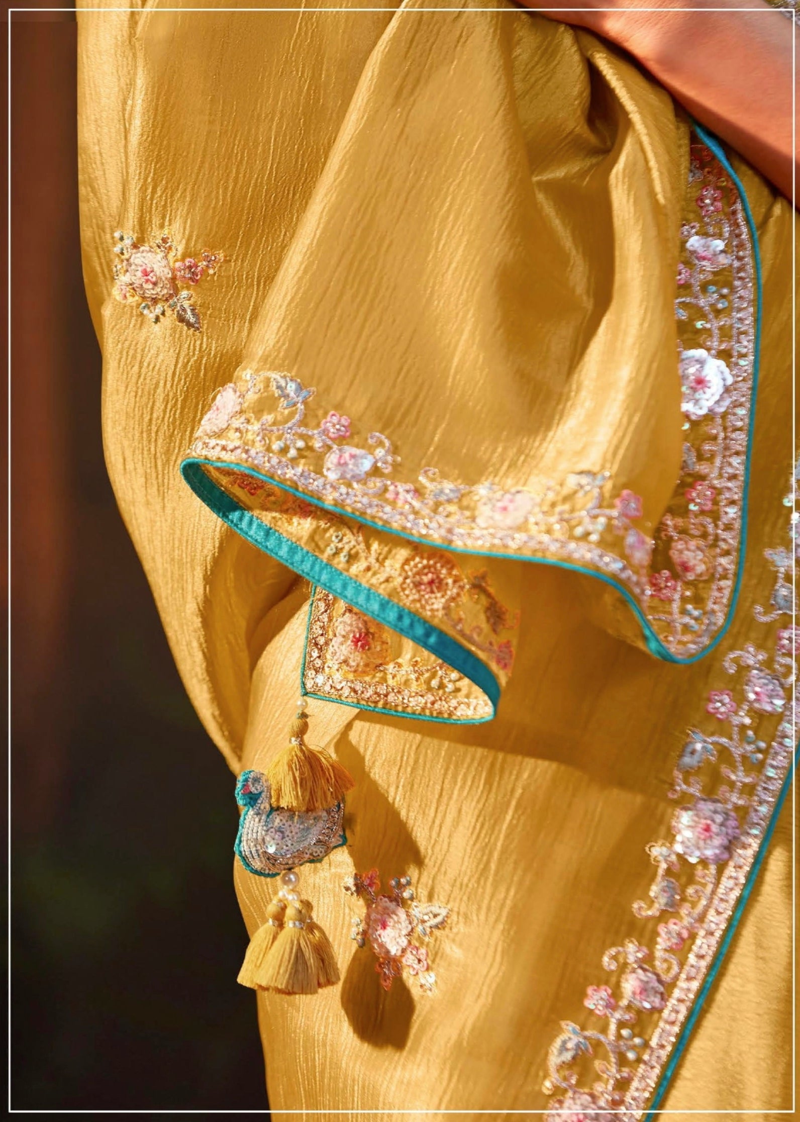 Yellow Glass Tissue Organza Saree with Embroidery & Sequin Work