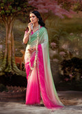 Pink and White Gradient Glass Tissue Organza Saree with Embroidery