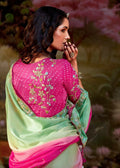 Pink and White Gradient Glass Tissue Organza Saree with Embroidery