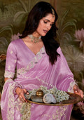 Lavender Glass Tissue Organza Saree with Embroidery and Sequin Work