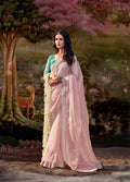 Light Pink Glass Tissue Organza Saree with Embroidery and Sequin Work