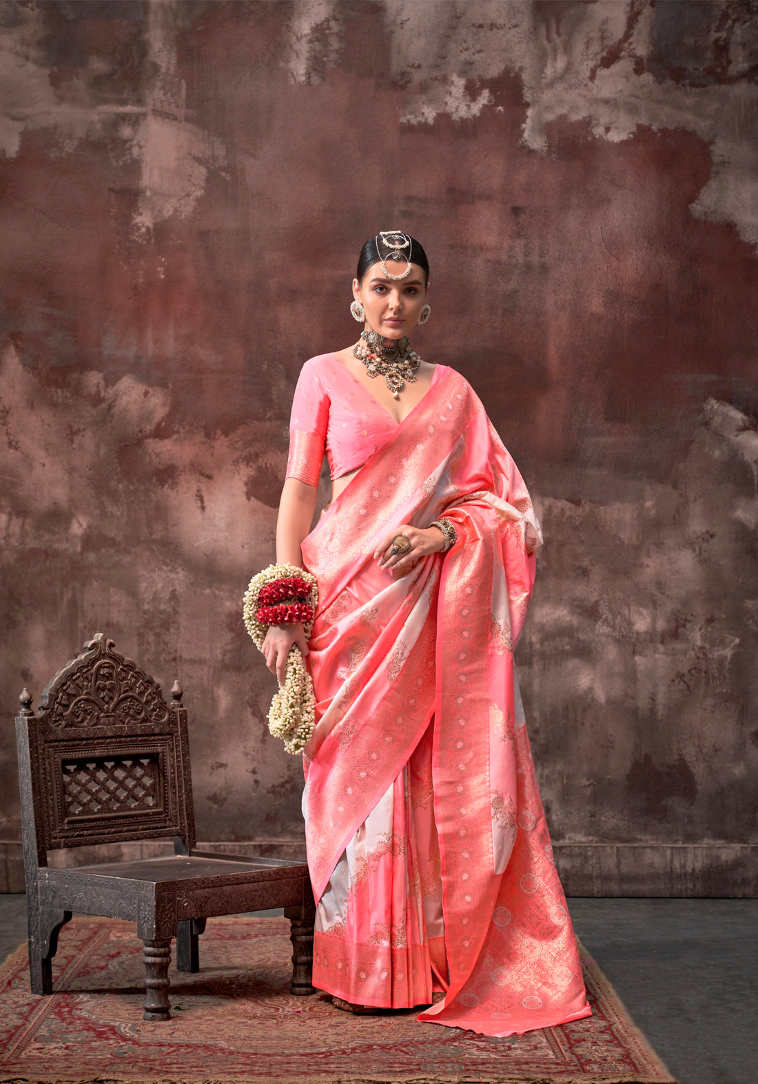 Peach Rangkaat Handloom Weaving Silk Saree