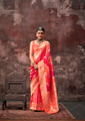 Orange & Red Rangkaat Handloom Weaving Silk Saree