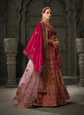 Chocolate Brown & Magenta Velvet Lehenga Choli with Double Dupatta