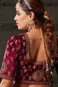 Chocolate Brown & Magenta Velvet Lehenga Choli with Double Dupatta