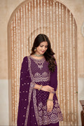 Purple Chinon Palazzo Suit with Exquisite Embroidery & Chinon Dupatta