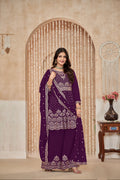 Purple Chinon Palazzo Suit with Exquisite Embroidery & Chinon Dupatta