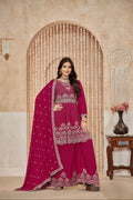 Magenta Chinon Palazzo Suit with Fine Embroidery and Chinon Dupatta