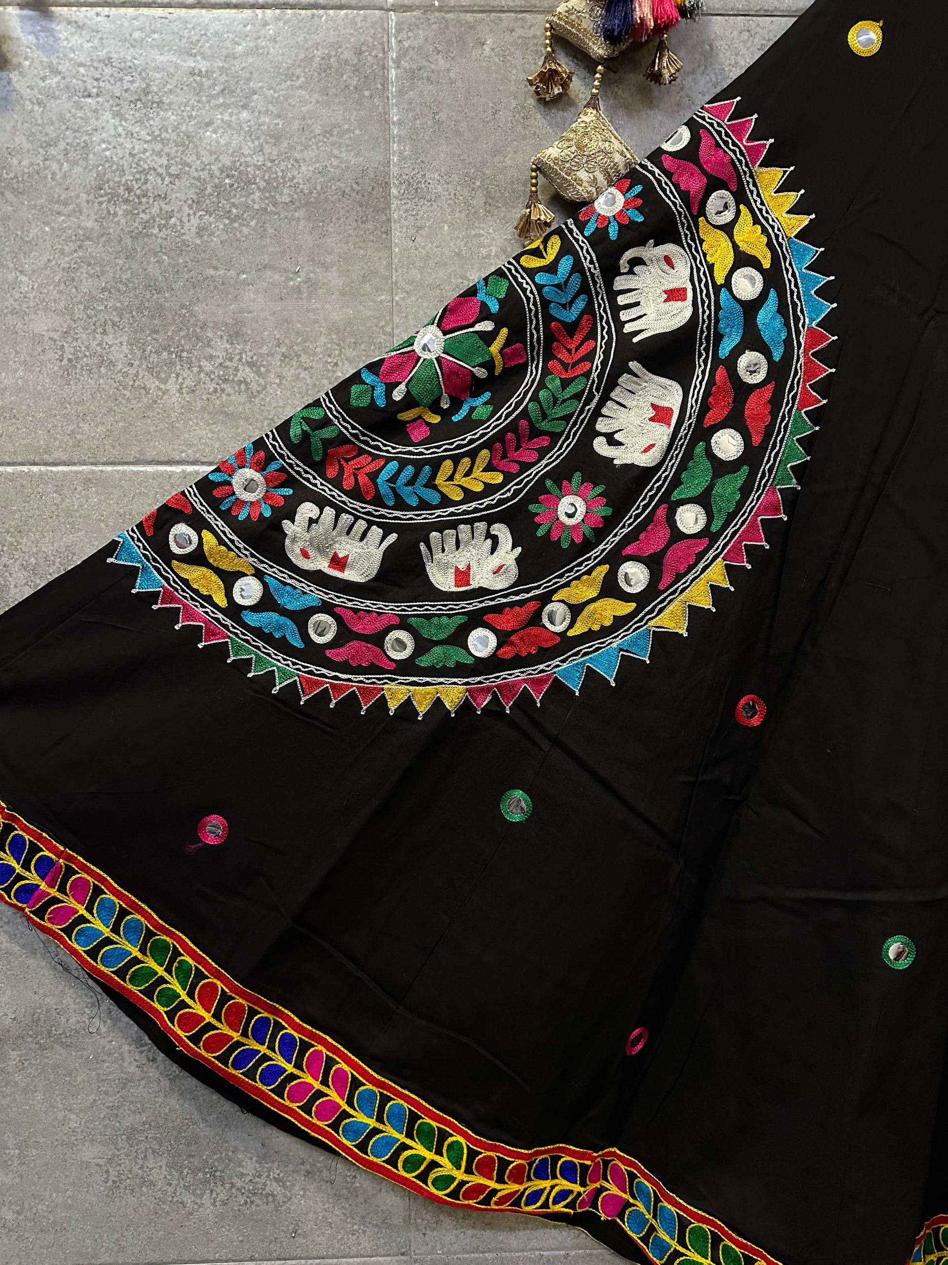 Black Khadi Cotton Chaniya Choli with Multicolor Aari Work